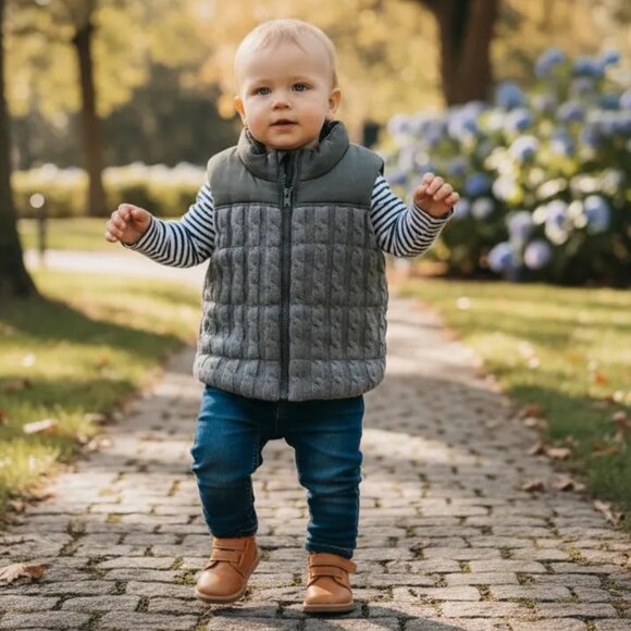 H&M Quilted Cable Knit Padded Zip-Up Vest 12-18 Months - Picture 1 of 9